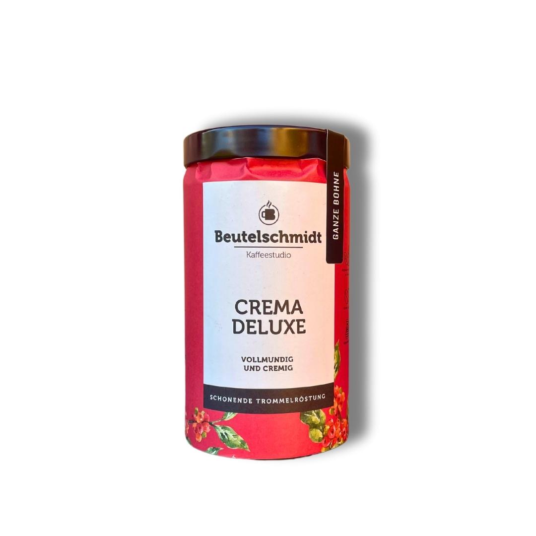 Crema Deluxe Kaffebohnen der Eigenmarke Beutelschmidt verpackt in einer Dose