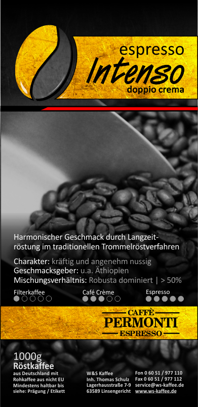 W&S Permonti Espresso Intenso-Kaffee-Permonti-1kg-Bohnen-Beutelschmidt