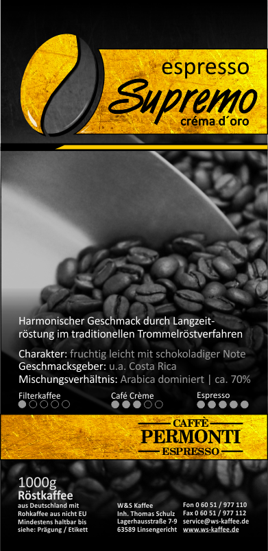 W&S Permonti Espresso Supremo-Kaffee-Permonti-1kg-Bohnen-Beutelschmidt