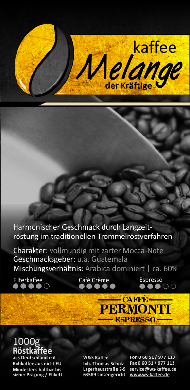 W&S Permonti Kaffee Melange-Kaffee-Permonti-1kg-Bohnen-Beutelschmidt