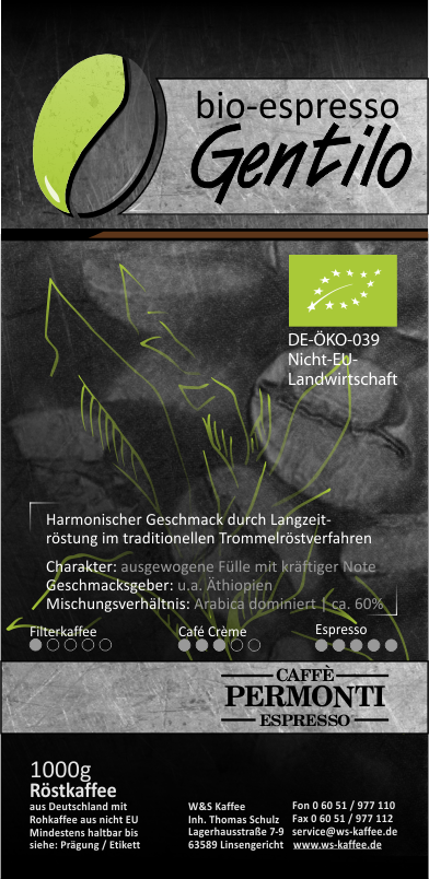 W&S Permonti Bio Espresso Gentilo-Kaffee-Permonti-1kg-Bohnen-Beutelschmidt
