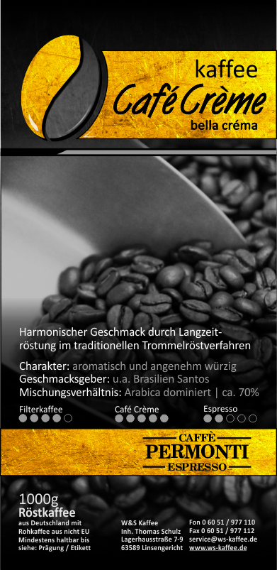 W&S Kaffee Permonti Cafe Creme-Kaffee-Permonti-1kg-Bohnen-Beutelschmidt
